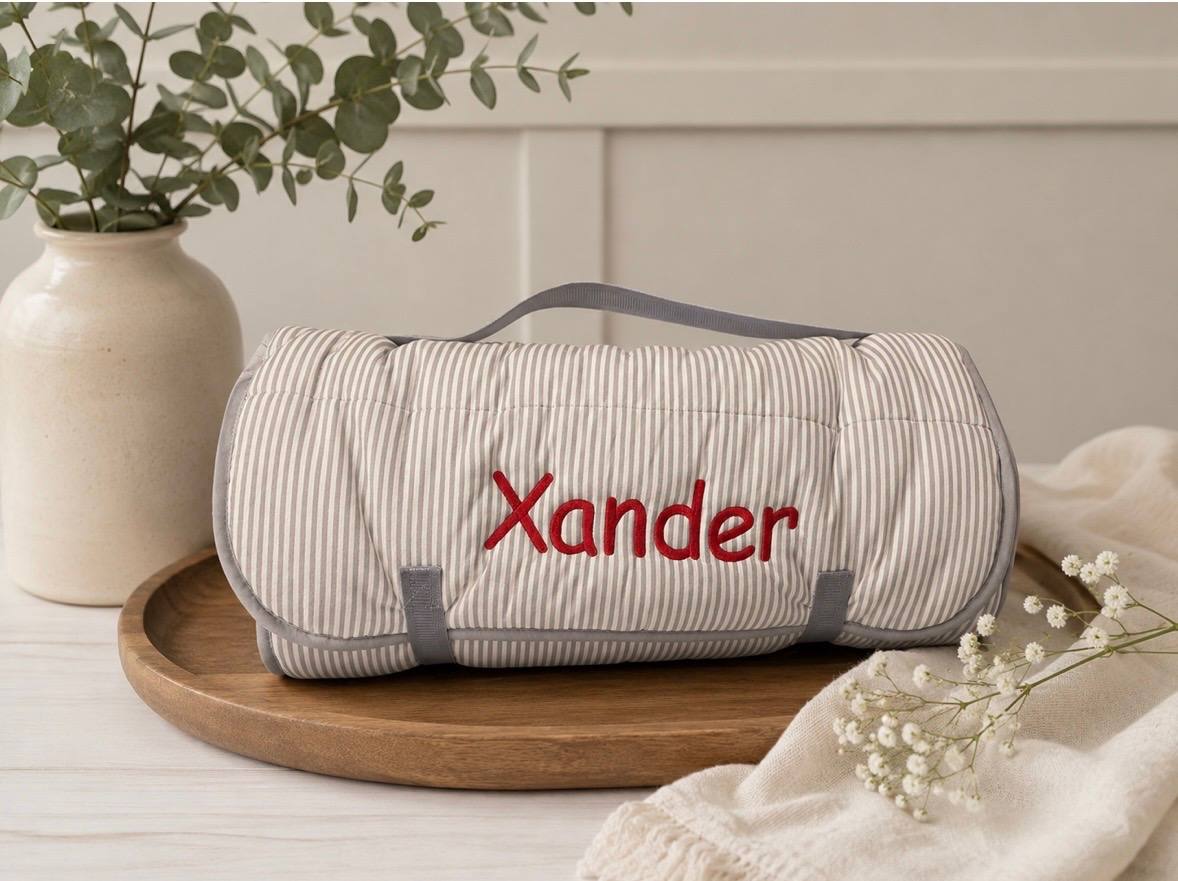 Monogrammed nap mat with embroidered name
